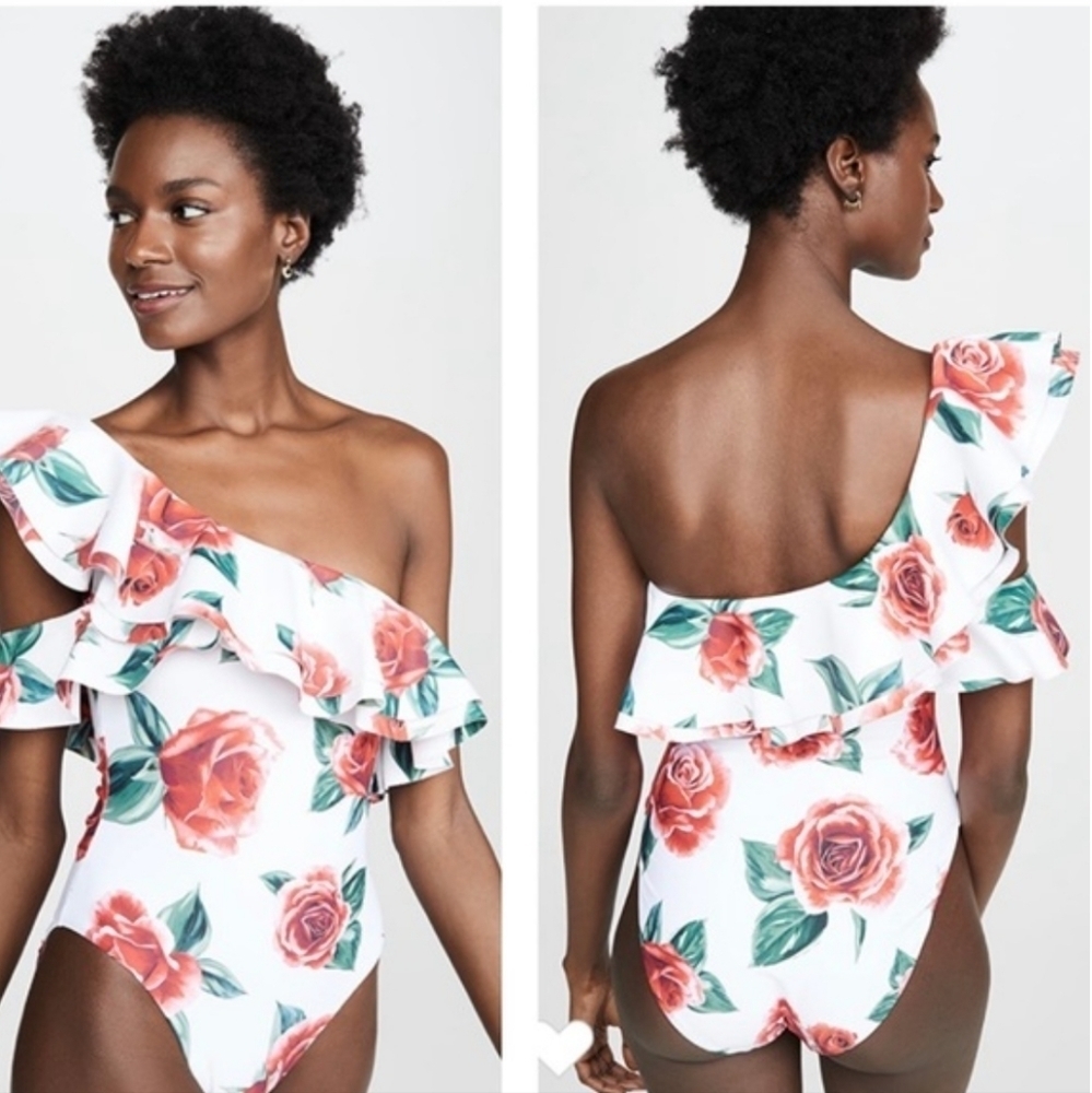 New!Onia x Weworewhat‎ Stella one-shoulder Floral Print swimsuit